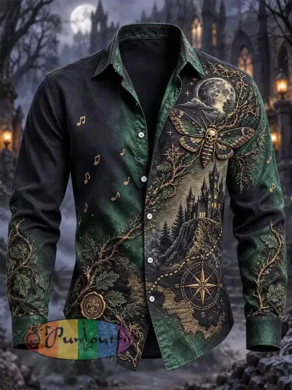Men’s Gothic Forest Map Skull Print Shirt - As picture · S