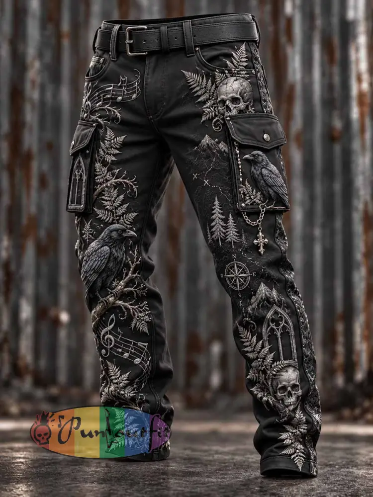 Men’s Gothic Skull Print Pants - As picture · S
