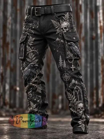Men’s Gothic Skull Print Pants - As picture · S