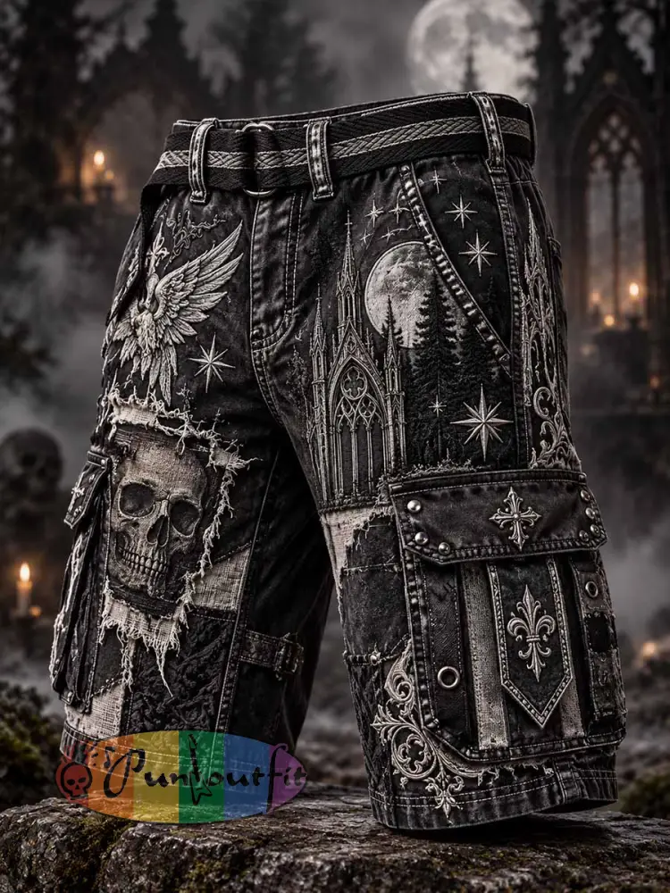 Men’s Forest Skull Rock Pattern Printed Shorts - As picture · S