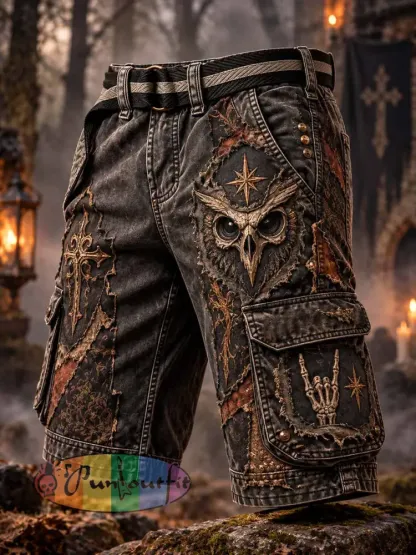 Men’s Forest Owl Rock Pattern Printed Shorts - As picture · S