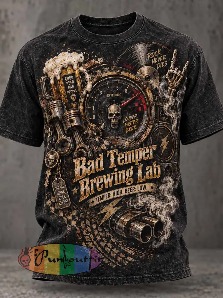 Men’s ’Bad Temper Brewing Lab’ Fun Slogan Printed T-Shirt - As picture · S
