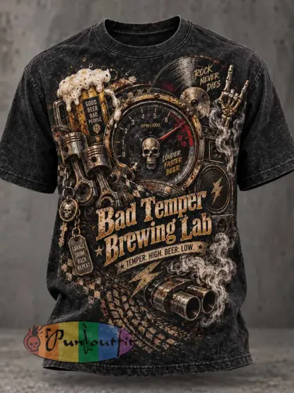 Men’s ’Bad Temper Brewing Lab’ Fun Slogan Printed T-Shirt - As picture · S