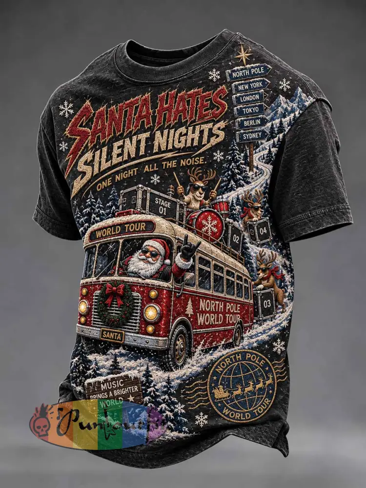 Men’s ’SANTA HATES SILENT NIGHTS’ Fun Slogan Print T-Shirt - As picture · S