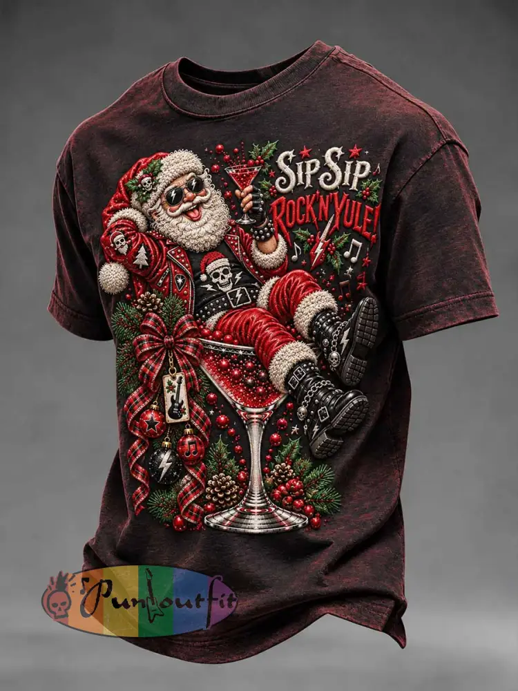 Men’s ’SIP SIP ROCK N YULE’ Fun Slogan Print T-Shirt - As picture · S