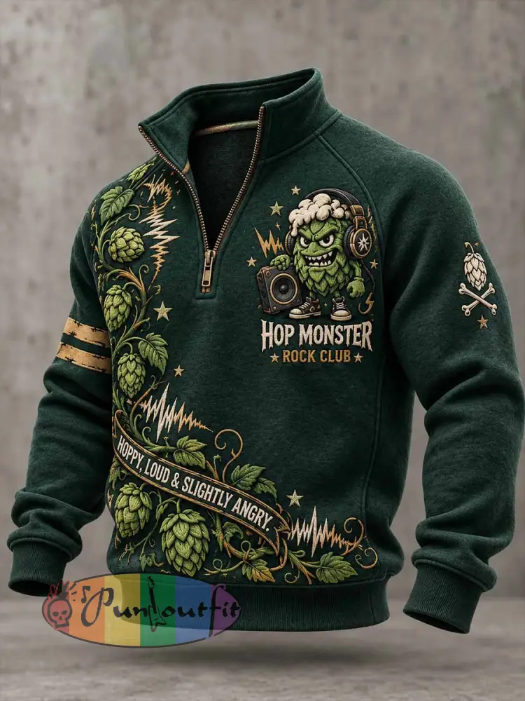 Men’s ’HOP MONSTER ROCK CLUB’ Fun Slogan Sweatshirt - As picture · S