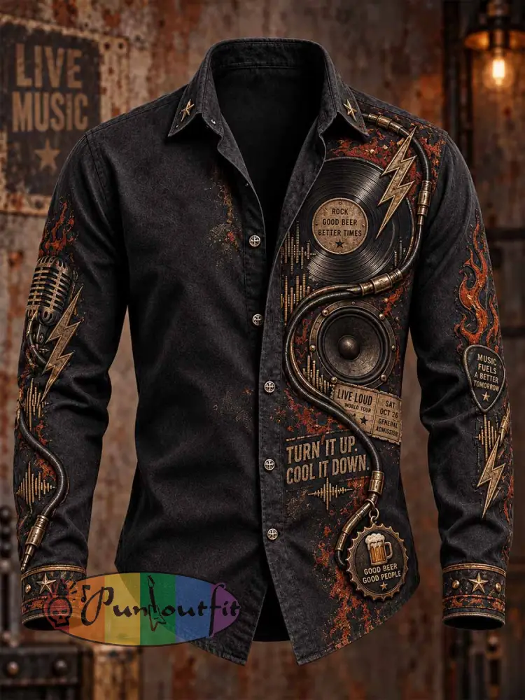 Men’s ’Good Beer Good Rock’ Fun Slogan Shirt - As picture · S