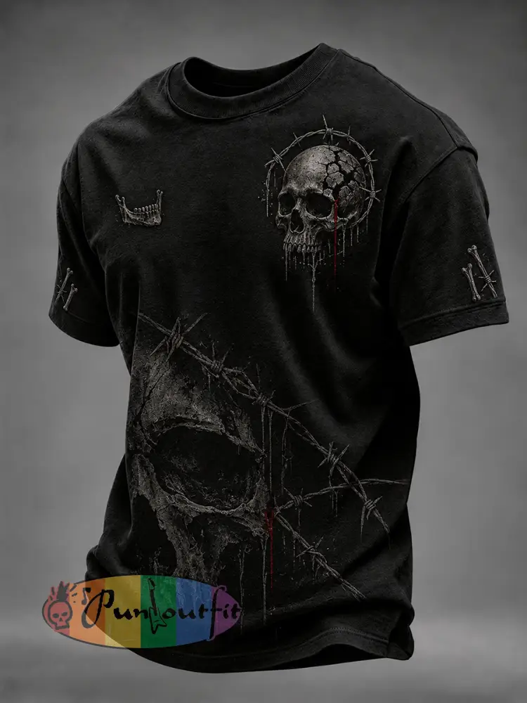 Men’s Vintage Punk-Style Graphic Casual T-Shirt - A · S