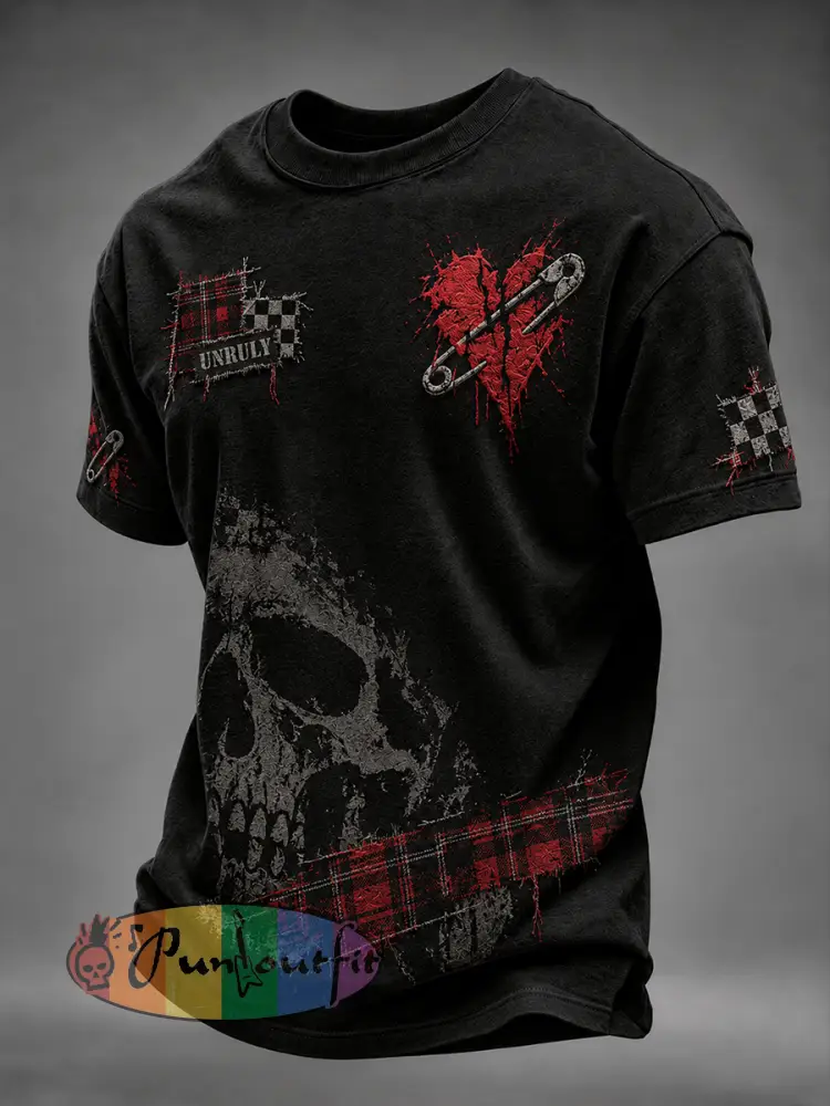 Men’s Vintage Punk-Style Graphic Casual T-Shirt - A · S