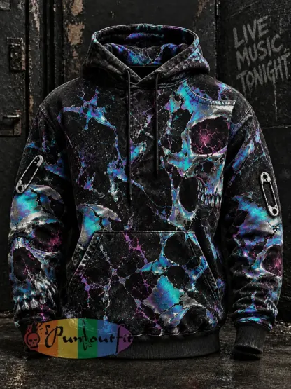 Men’s Vintage Punk-Style Graphic Print Casual Hoodie - A · S