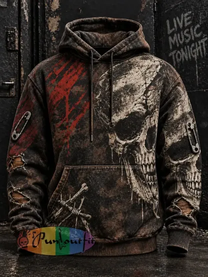Men’s Vintage Punk-Style Graphic Print Casual Hoodie - A · S