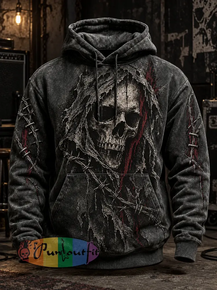 Men’s Vintage Punk-Style Graphic Print Casual Hoodie - A · S