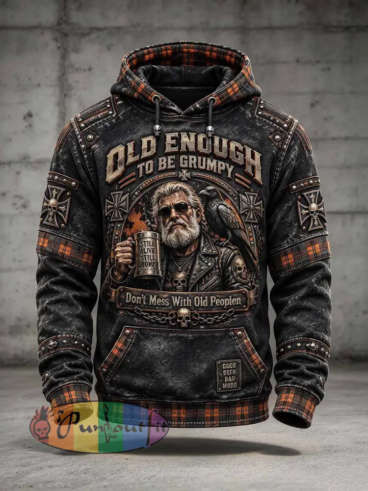 Men’s ’OLD ENOUGH TO BE GRUMPY’ Humorous Slogan Printed Hoodie - As picture · S