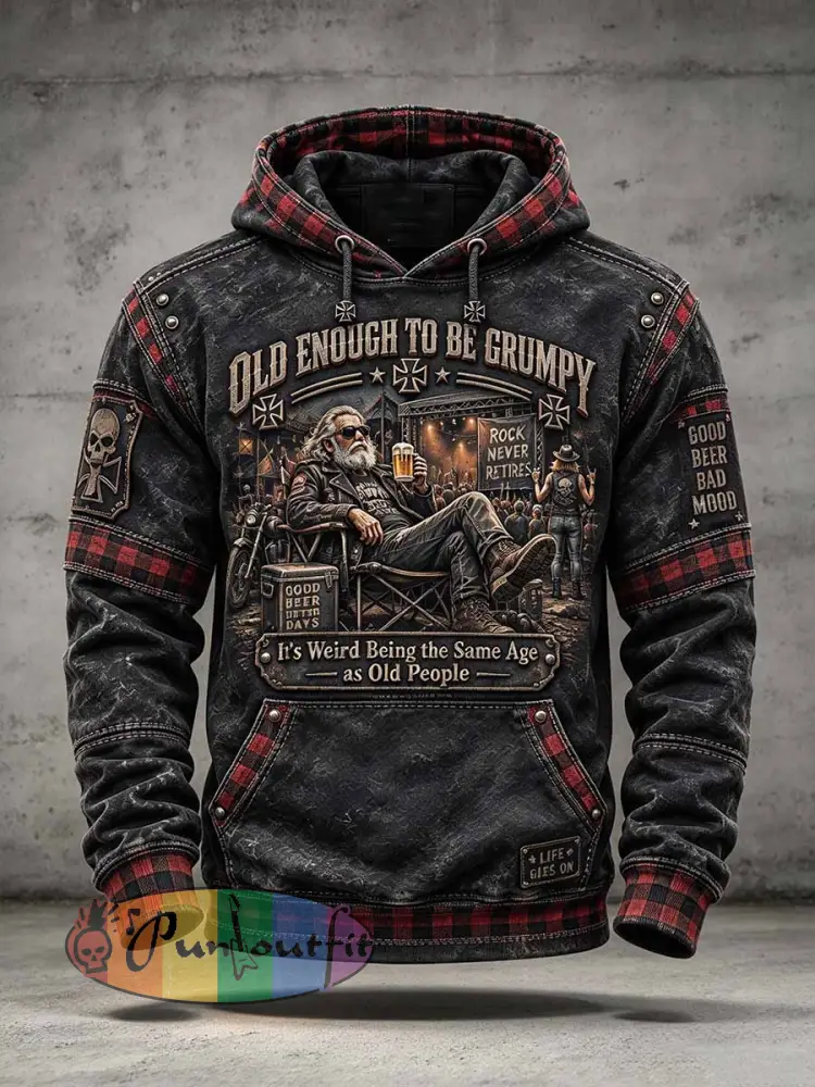 Men’s ’OLD ENOUGH TO BE GRUMPY’ Humorous Slogan Printed Hoodie - As picture · S