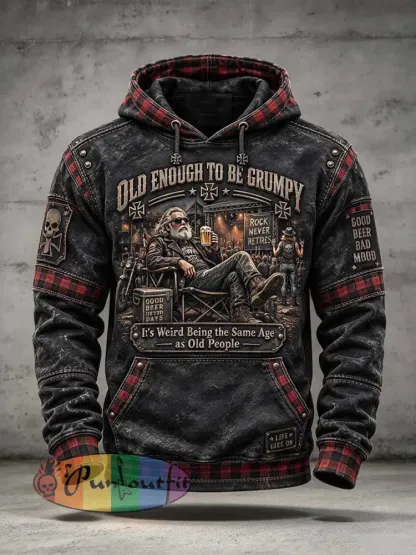 Men’s ’OLD ENOUGH TO BE GRUMPY’ Humorous Slogan Printed Hoodie - As picture · S