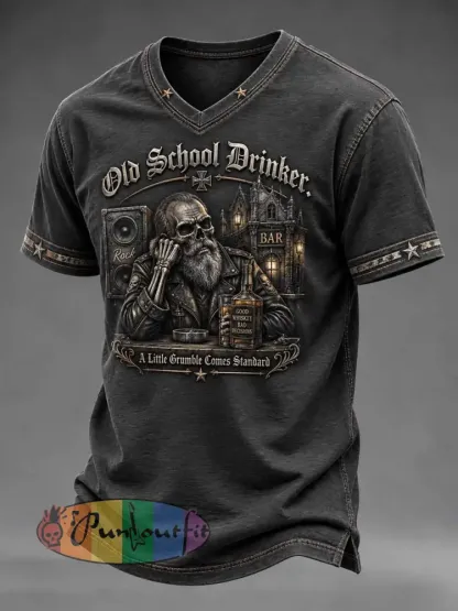 “Old School Drinker” Humorous Slogan Print T-Shirt - As picture · S