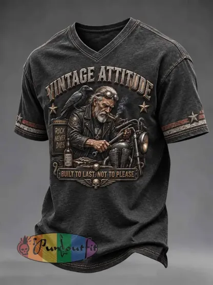 ’VINTAGE ATTITUDE Humorous Slogan Print T-shirt’ - As picture · S