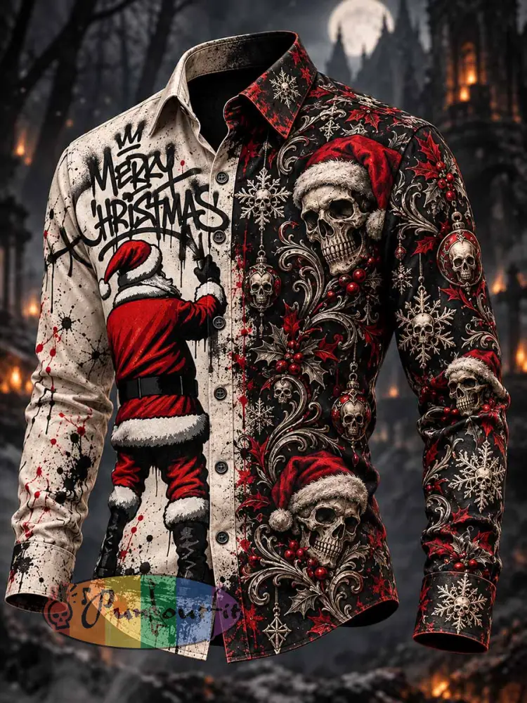 Men’s Rock Christmas Pattern Printed Shirt - As picture · M