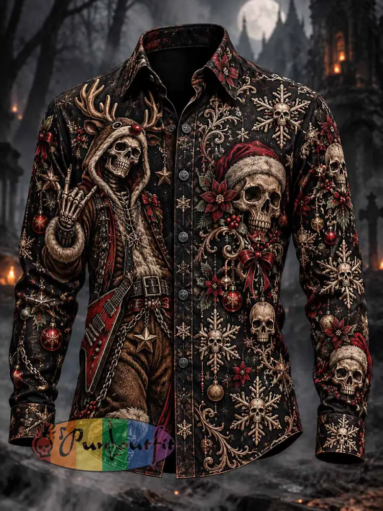Men’s Rock Christmas Pattern Printed Shirt - As picture · M