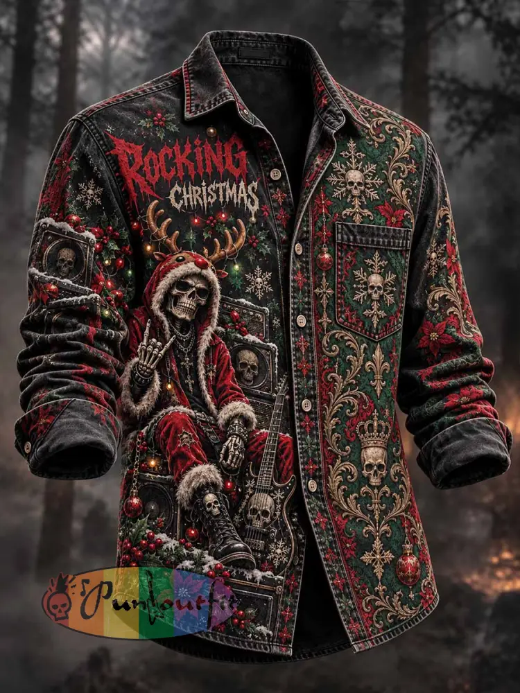 Men’s Rock Christmas Pattern Printed Shirt - As picture · M