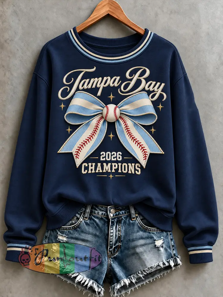 Women’s Tampa Bay Baseball Lover Printed Sweatshirt - Deep Blue · S