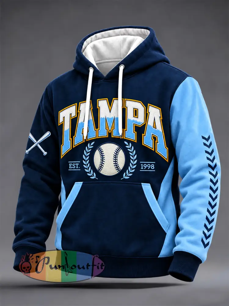 Men’s Gift For Baseball Fans Print Oversized Drop-Shoulder Hoodie with Pockets - Deep Blue · S