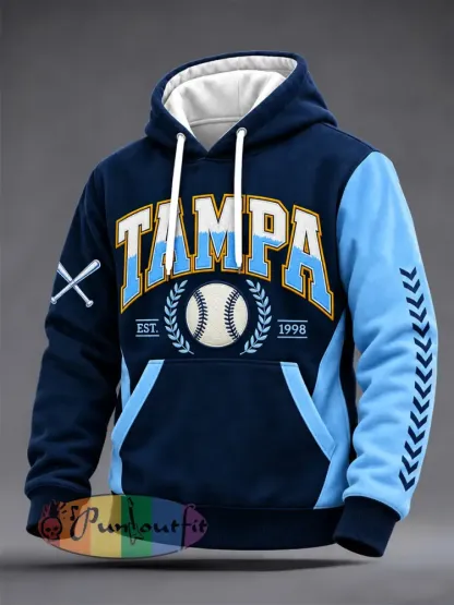 Men’s Gift For Baseball Fans Print Oversized Drop-Shoulder Hoodie with Pockets - Deep Blue · S