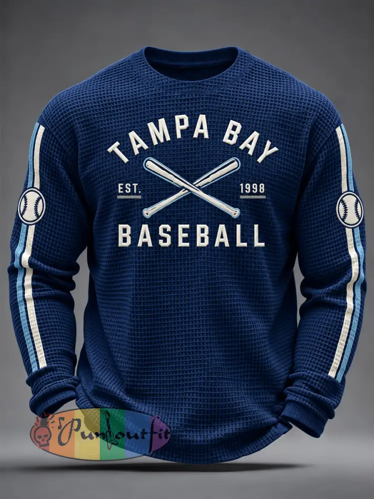 Men’s Gift For Baseball Fans Casual Waffle Long Sleeve T-Shirt - Navy Blue · S