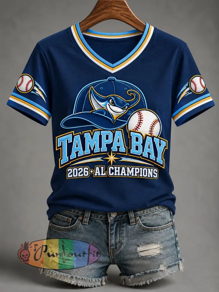 Women’s Gift For Baseball Fans Casual V-Neck Tee - Navy Blue · S