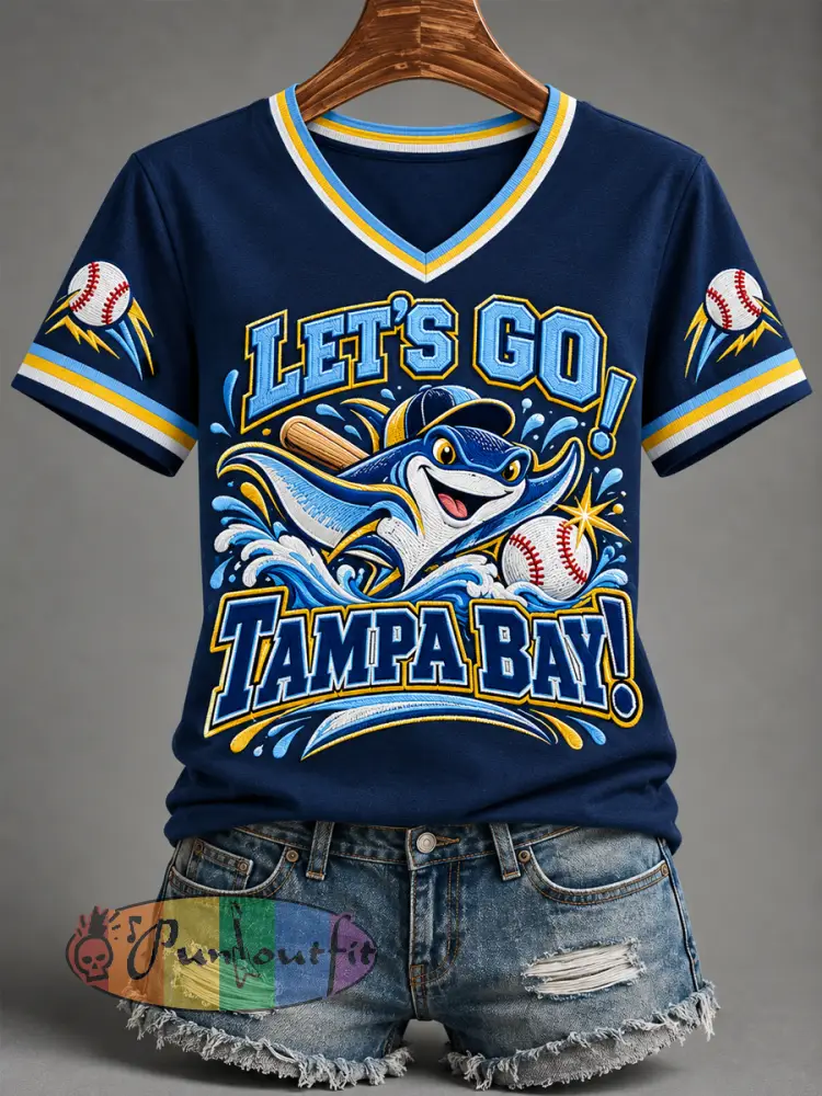 Women’s Gift For Baseball Fans Casual V-Neck Tee - Navy Blue · S