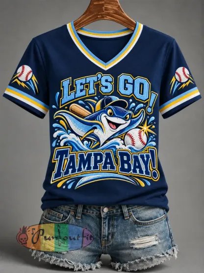 Women’s Gift For Baseball Fans Casual V-Neck Tee - Navy Blue · S