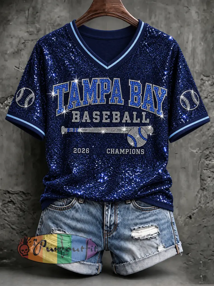 Women’s Tampa Bay Baseball Lover Printed T-shirt - Deep Blue · S