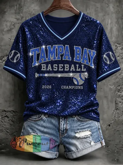 Women’s Tampa Bay Baseball Lover Printed T-shirt - Deep Blue · S