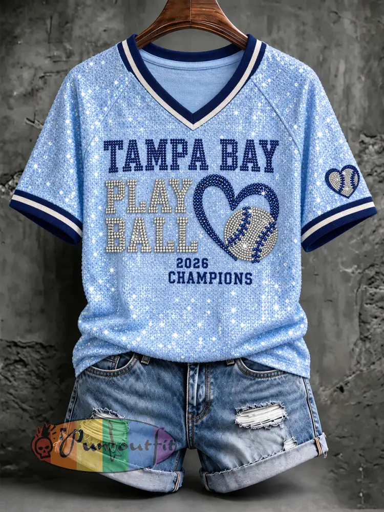 Women’s Tampa Bay Baseball Lover Printed T-shirt - Sky Blue · S