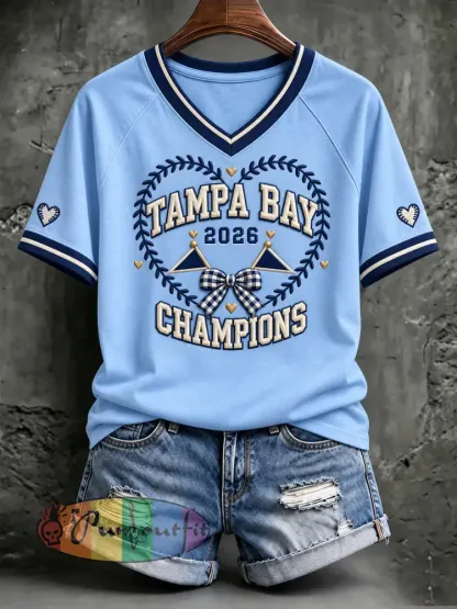 Women’s Tampa Bay Baseball Lover Printed T-shirt - Sky Blue · S