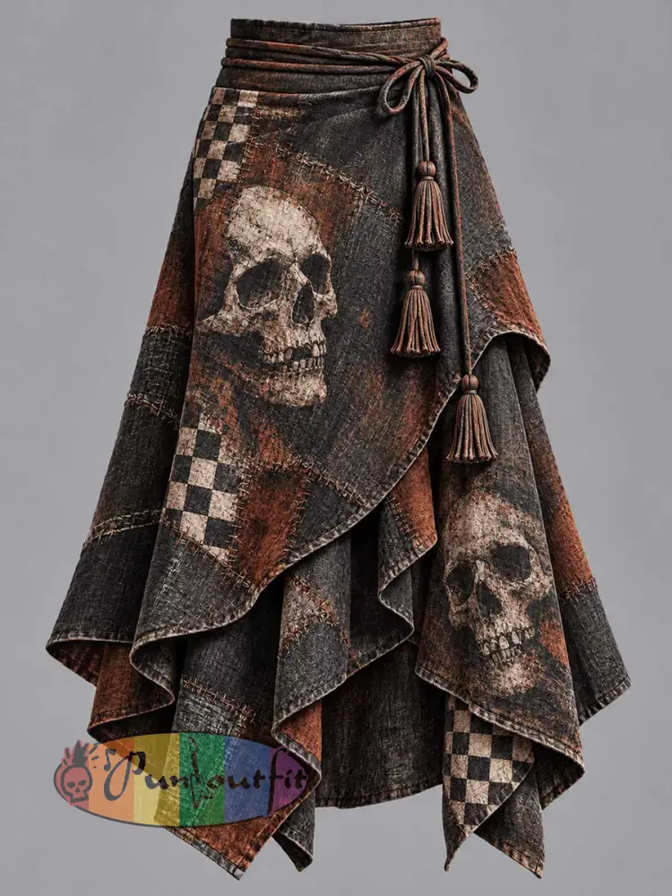 Women’s Vintage Distressed Skull Print Skirt - As picture · S