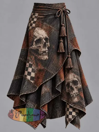 Women’s Vintage Distressed Skull Print Skirt - As picture · S