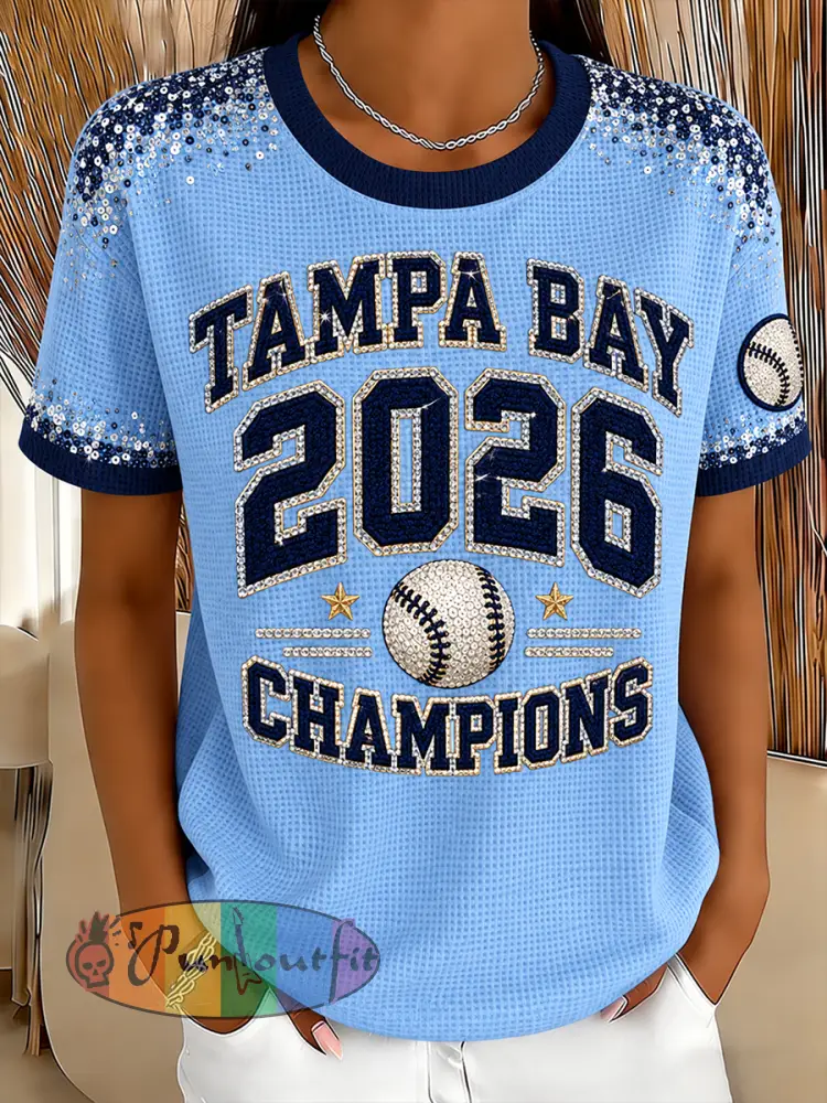 Women’s Tampa Bay Baseball Lover Printed Waffle T-shirt - Sky Blue · S