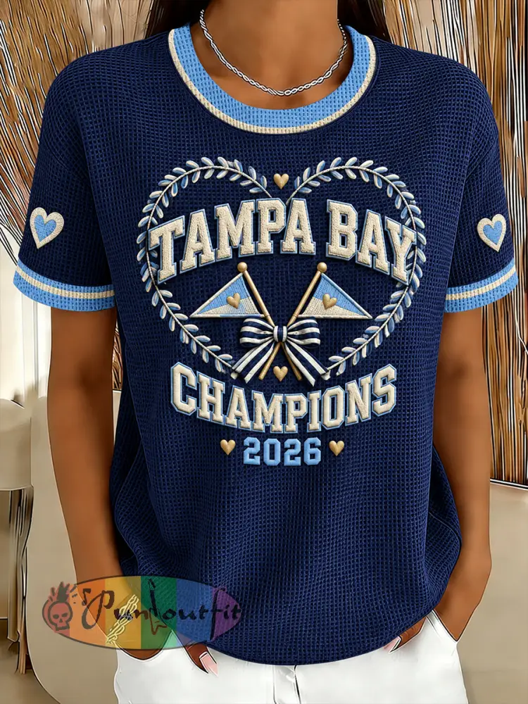 Women’s Tampa Bay Baseball Lover Printed Waffle T-shirt - Deep Blue · S