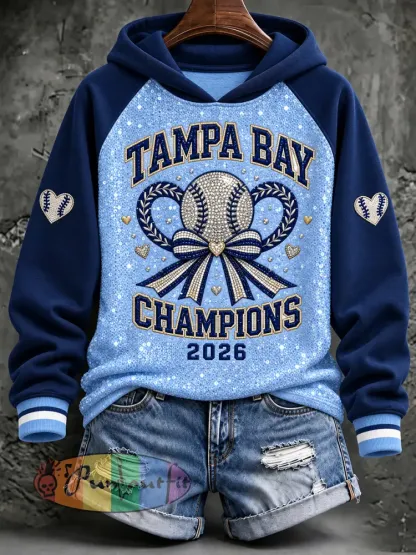 Women’s Tampa Bay Baseball Lover Printed Hoodie - Sky Blue · S