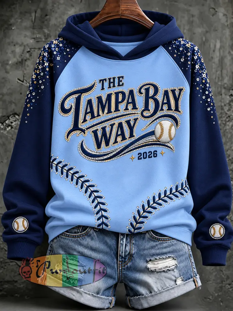 Women’s Tampa Bay Baseball Lover Printed Hoodie - Sky Blue · S