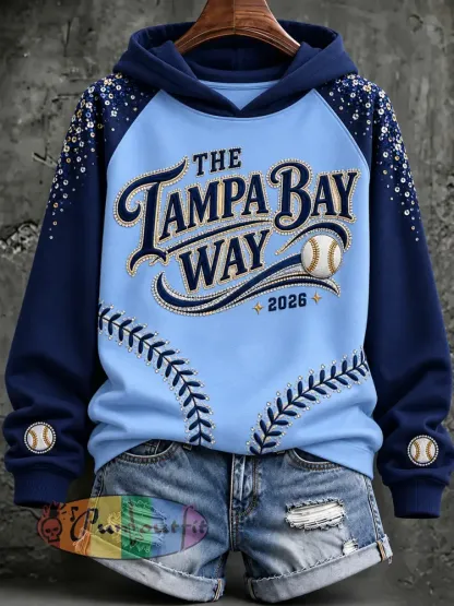 Women’s Tampa Bay Baseball Lover Printed Hoodie - Sky Blue · S