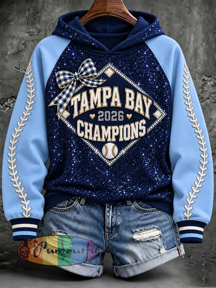 Women’s Tampa Bay Baseball Lover Printed Hoodie - Deep Blue · S