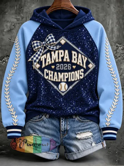 Women’s Tampa Bay Baseball Lover Printed Hoodie - Deep Blue · S