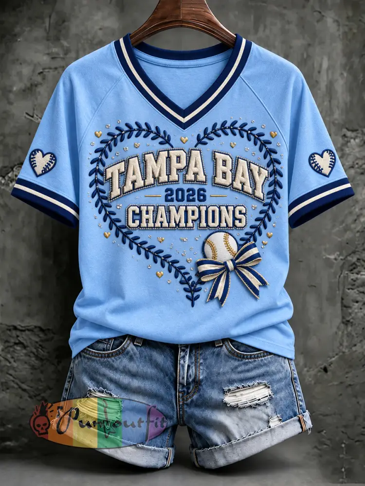 Women’s Tampa Bay Baseball Lover Printed T-shirt - Sky Blue · S