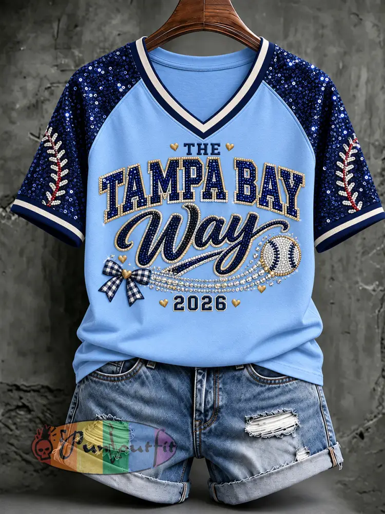Women’s Tampa Bay Baseball Lover Printed T-shirt - Sky Blue · S