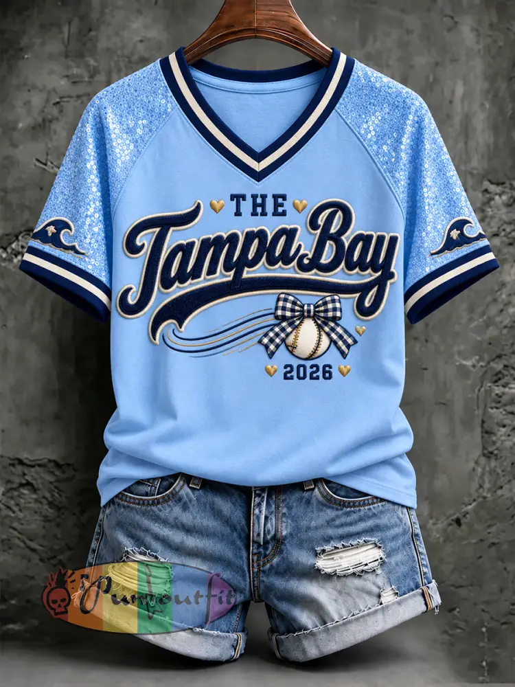 Women’s Tampa Bay Baseball Lover Printed T-shirt - Sky Blue · S