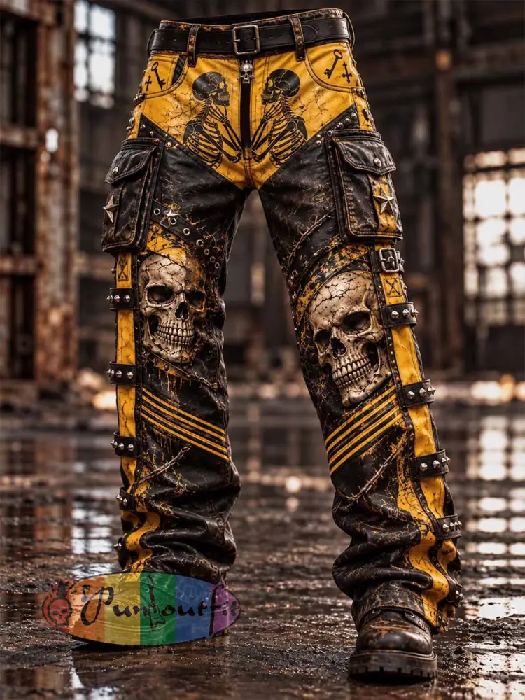Men’s Vintage Skull Pattern Printed Pants - As picture · S