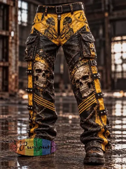 Men’s Vintage Skull Pattern Printed Pants - As picture · S