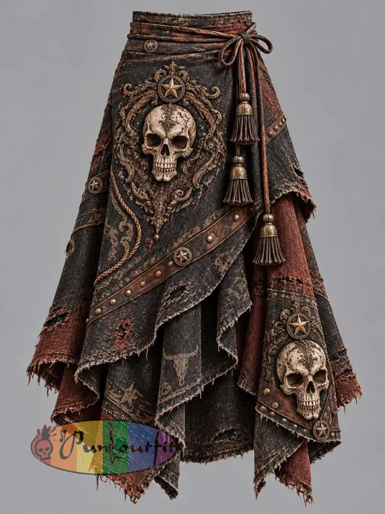 Women’s Vintage Skull Pattern Printed Skirt - As picture · S